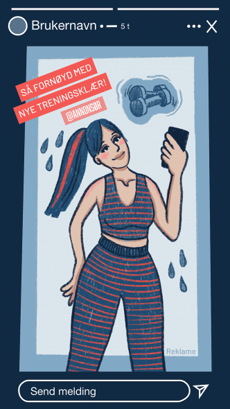 Illustrasjon av en dårlig merket instastory. Merkingen er liten, og i en farge som går i ett med bakgrunnen.